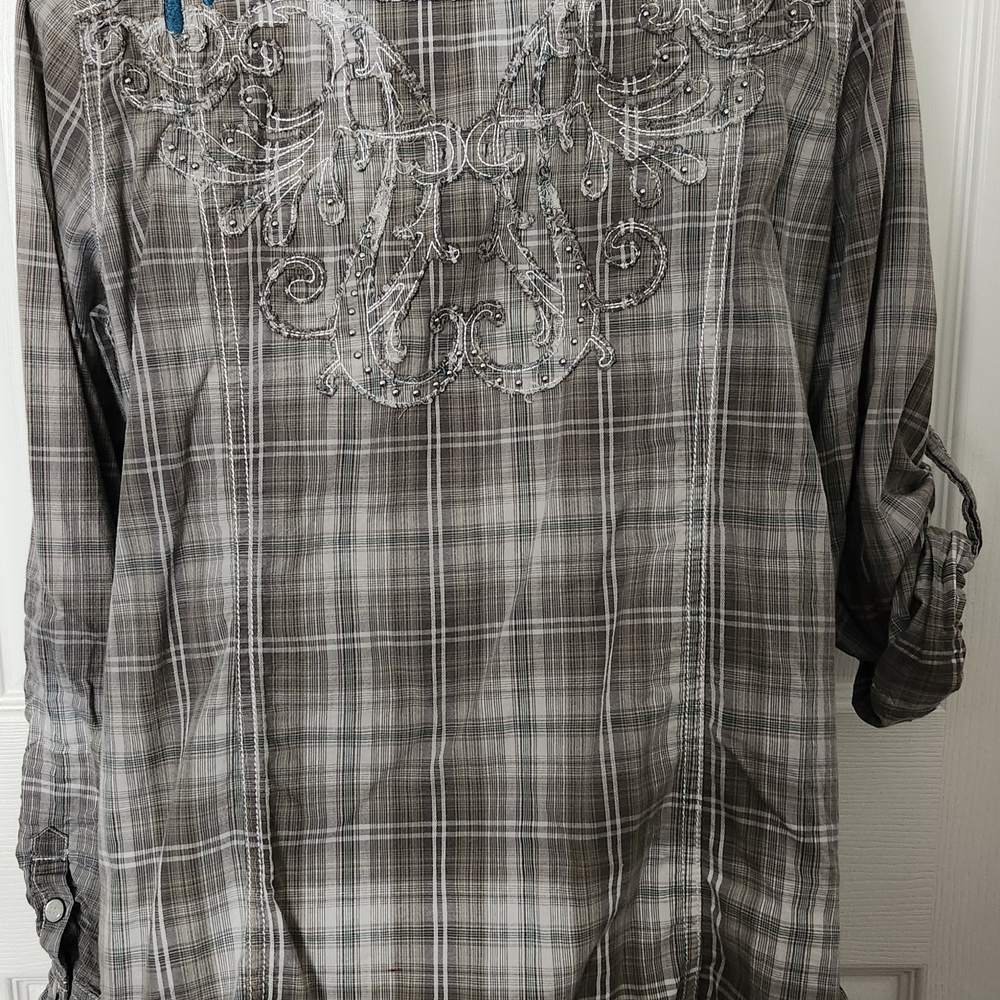 Harley-Davidson Gray and Blue Embroidered Shirt